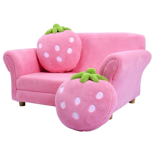 Cute Kids Sofa Chair with Strawberry Design and 2 Decorative Pillows