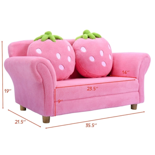 Cute Kids Sofa Chair with Strawberry Design and 2 Decorative Pillows