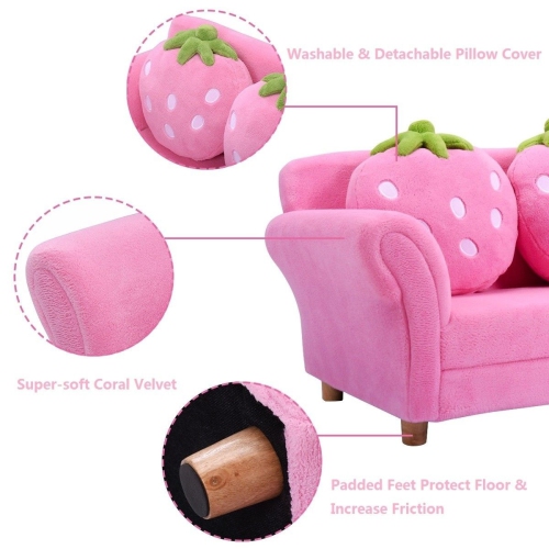 Cute Kids Sofa Chair with Strawberry Design and 2 Decorative Pillows