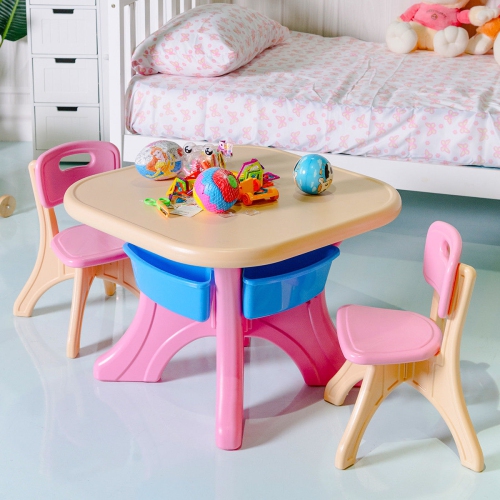 Ensemble avec table et chaises pour tout-petits – Station d'art, de lecture et d'activités avec compartiments de rangement