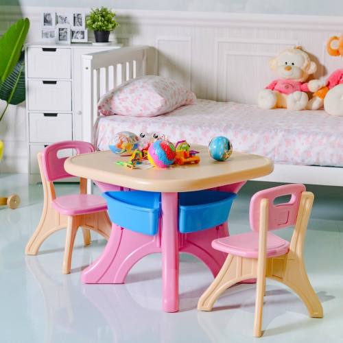Ensemble avec table et chaises pour tout-petits – Station d'art, de lecture et d'activités avec compartiments de rangement