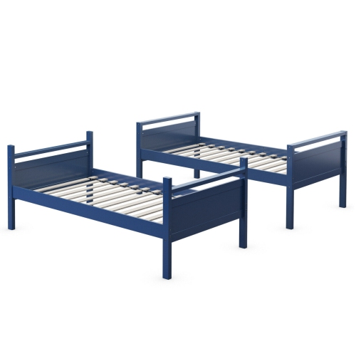 Lit superposé simple sur lit jumeau transformable 2 lits individuels en bois - Bleu marine