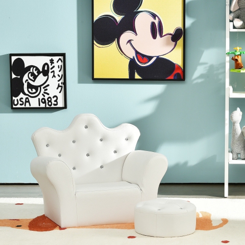 Upholstered Kids Sofa with Ottoman – Diamond Decor & Princess Style for Toddlers