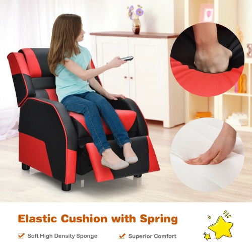 Sofa inclinable en similicuir en polyuréthane pour enfants avec appuie-tête et repose-pieds - Rouge