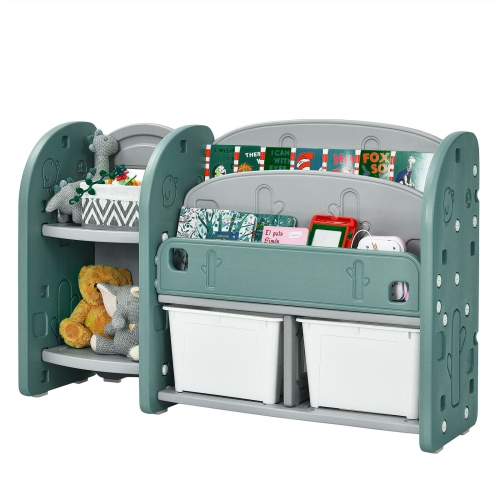 Meuble de rangement pour jouets pour enfants avec étagère à 2 niveaux et bacs en plastique
