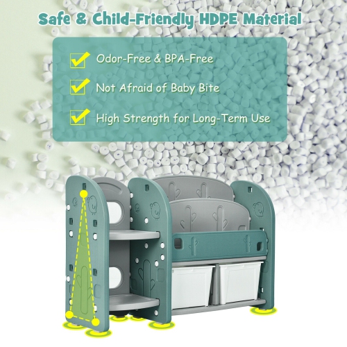 Meuble de rangement pour jouets pour enfants avec étagère à 2 niveaux et bacs en plastique