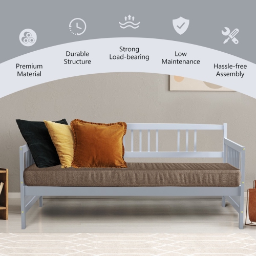 Modern Twin Size Daybed Frame with Wooden Slats Support