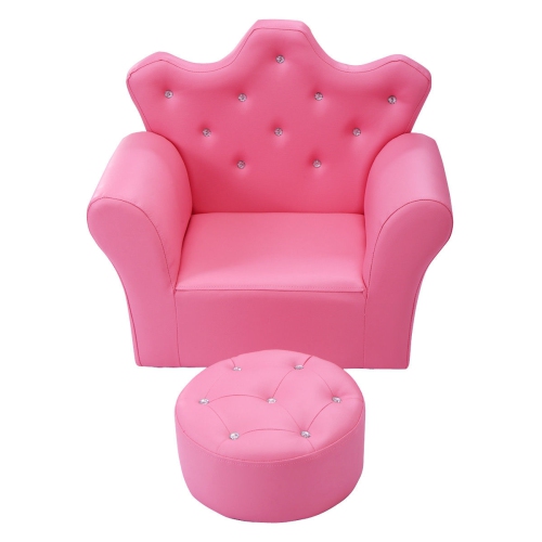 Canapé rembourré pour enfants avec pouf – Décoration diamant et style princesse pour tout-petits