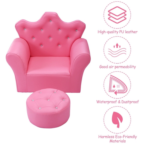 Canapé rembourré pour enfants avec pouf – Décoration diamant et style princesse pour tout-petits