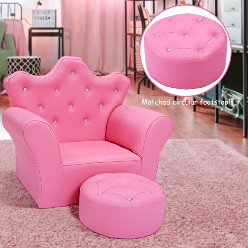 Canapé rembourré pour enfants avec pouf – Décoration diamant et style princesse pour tout-petits