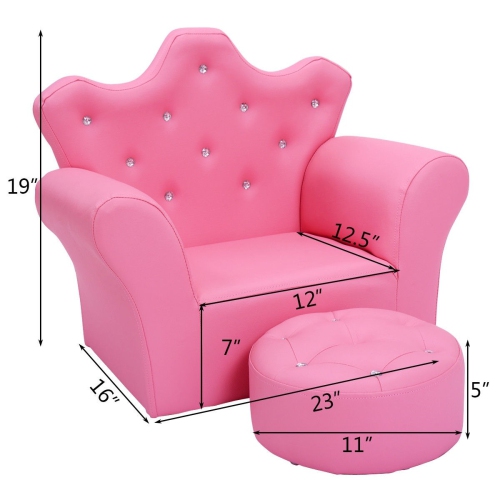 Canapé rembourré pour enfants avec pouf – Décoration diamant et style princesse pour tout-petits