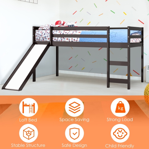 Lit mezzanine simple basse et robuste avec bois coulissant - Expresso