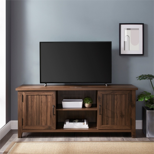Pemberly Row 58" Modern Farmhouse Wood TV Stand in Dark Walnut