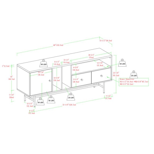 Pemberly Row 60" Modern TV Console with Record Storage in Dark Walnut