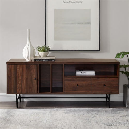 Pemberly Row 60" Modern TV Console with Record Storage in Dark Walnut
