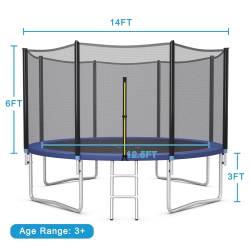 Feet Outdoor Trampoline Bounce Combo with Safety Closure Net Ladder-14 ft