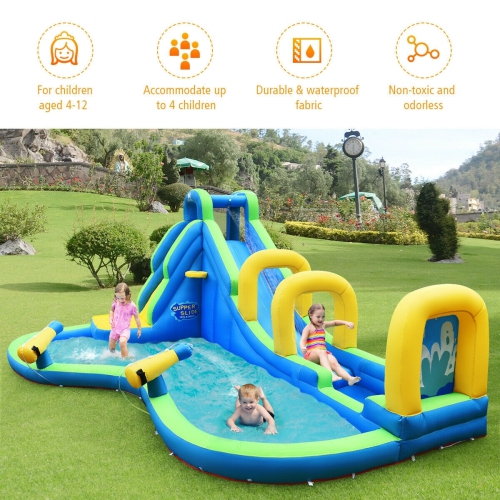 Inflatable Water Slide Kids Bounce House with Water Cannons and Hose Without Blower