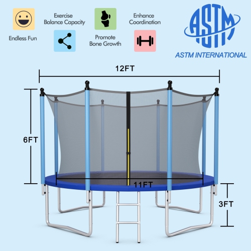 Trampoline d'extérieur avec filet de sécurité – 12 pi