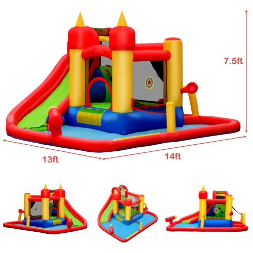 Inflatable Blow Up Water Slide Bounce House with 740 W Blower