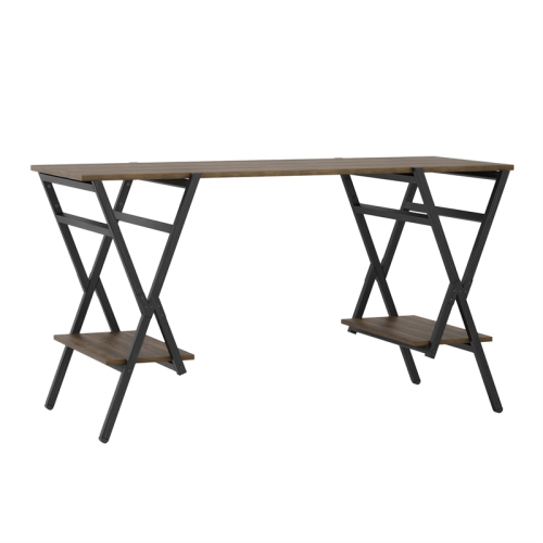 Furniture of America Carti Rustic Wood 2-Shelf Writing Desk in Oak and Gun Metal