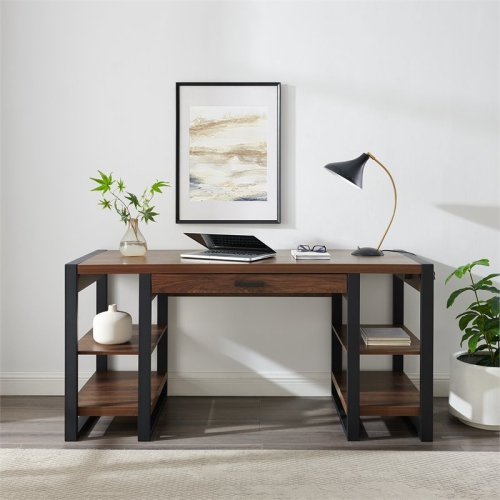 Pemberly Row Industrial 60" Wood Computer Desk in Dark Walnut