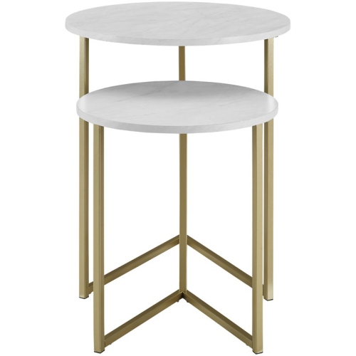 PEMBERLY ROW  V-Leg Nesting End Tables In Faux Marble/gold (Set Of 2) In White