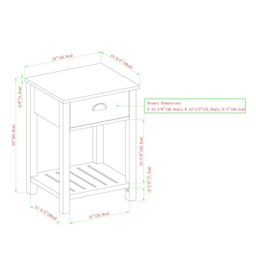 Pemberly Row 18" Country Single Drawer Bedroom Nightstand in Gray Wash