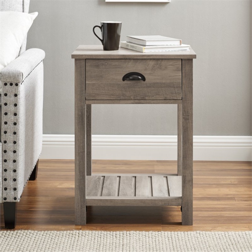 Pemberly Row 18" Country Single Drawer Bedroom Nightstand in Gray Wash