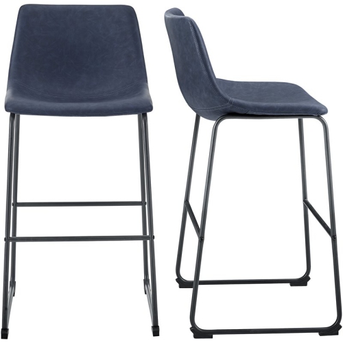 PEMBERLY ROW  30" Industrial Faux Leather Barstools In Navy Blue (Set Of 2)