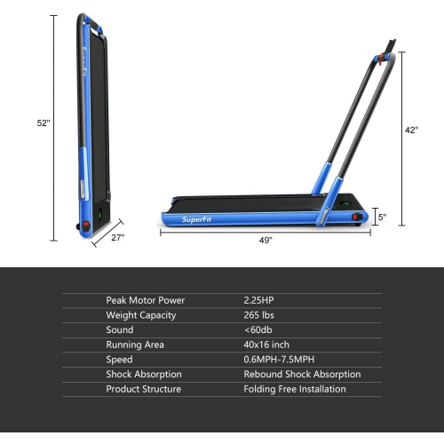 2-in-1 Folding Treadmill with Remote Control and LED Display-Blue
