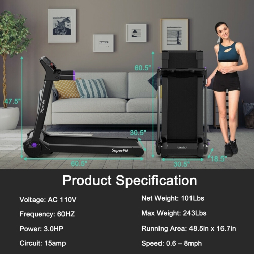 3 HP Folding Electric Treadmill Running Machine