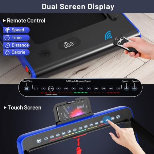 2-in-1 Folding Walking Pad Treadmill with Dual Display and App Control