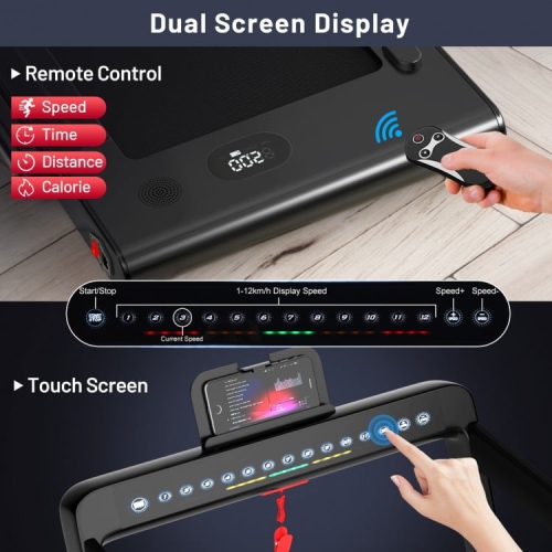 2-in-1 Folding Walking Pad Treadmill with Dual Display and App Control