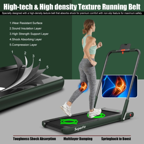 2-in-1 Folding Treadmill with Remote Control and LED Display-Green