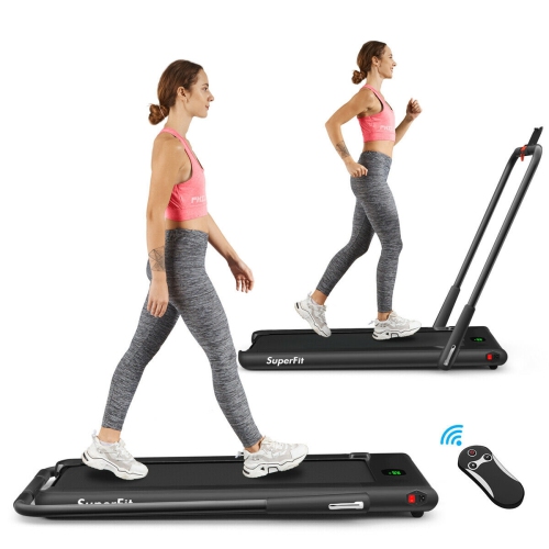 2-in-1 Folding Treadmill with Remote Control and LED Display-Black