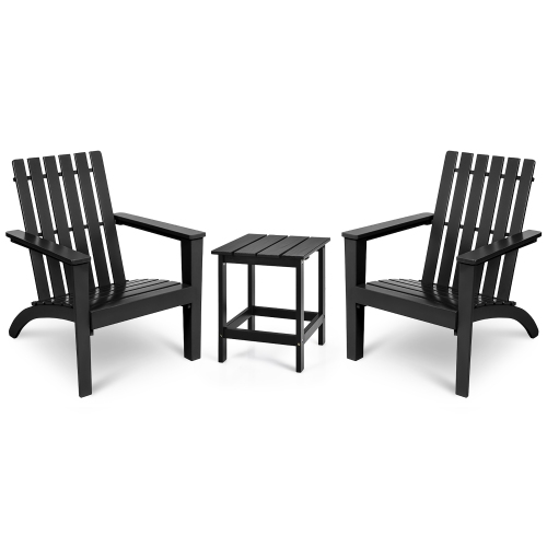 Costway 3PC Patio Adirondack Chairs Side Table Set Solid Wood Garden Deck Black