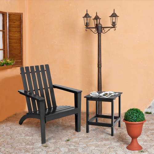 Costway 3PC Patio Adirondack Chairs Side Table Set Solid Wood Garden Deck Black