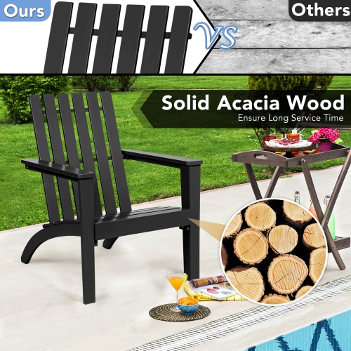 Costway 3PC Patio Adirondack Chairs Side Table Set Solid Wood Garden Deck Black