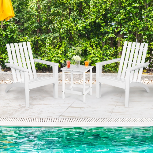 Costway 3PCS Patio Adirondack Chair Side Table Set Solid Wood Garden Deck White