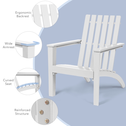 Costway 3PCS Patio Adirondack Chair Side Table Set Solid Wood Garden Deck White