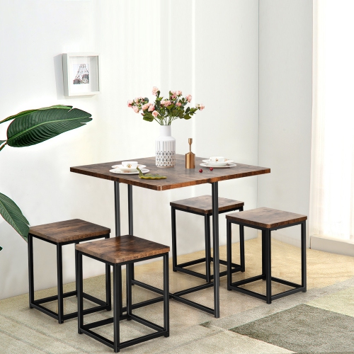 Costway 5pcs Dining Set Compact Dining Table and 4 Stools Metal Frame