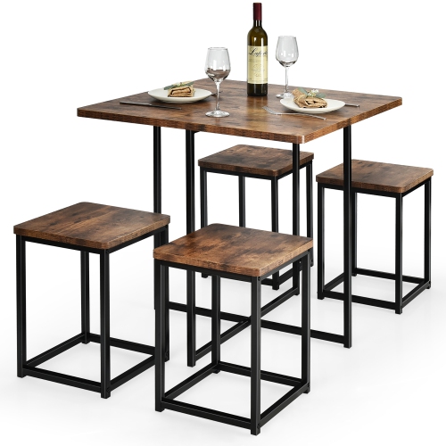 Costway 5pcs Dining Set Compact Dining Table and 4 Stools Metal Frame
