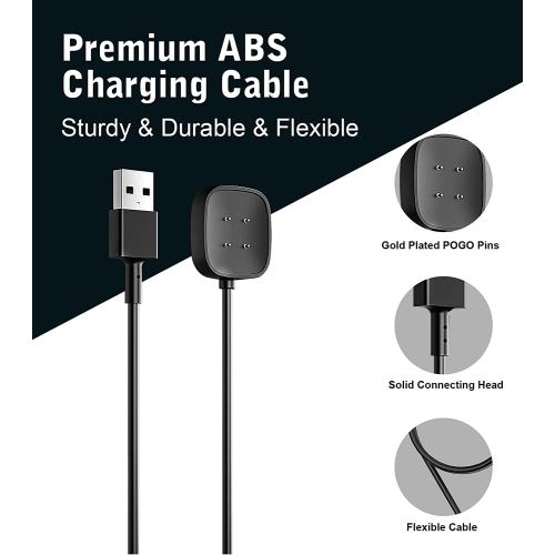 Charging Cable Compatible with Fitbit Versa 4/Versa 3/Sense 2/Sense Smartwatch, Magnetic Portable USB Charger Cable Dock Cable Cord [3.3Ft/1M], Black