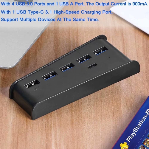 5 Port USB Hub for PS5, USB C Hub High-Speed Expansion Charger USB Extender for Playstation 5 Console