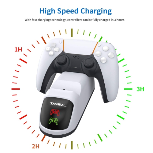 NexiGo Dobe Upgraded PS5 Controller Charger, Dual Charing Station with LED Indicator, High Speed, Fast Charging Dock for Pla