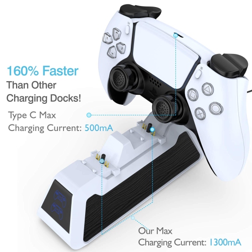 Chargeur de manette PS5 2.6A Super charger, station de chargement rapide DualSense pour PS5 compatible avec Playsta de Sony