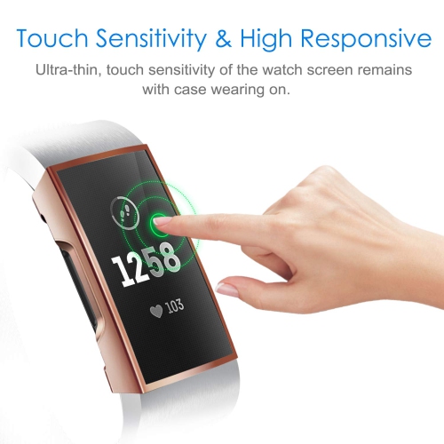 3 Pack Fintie Screen Protector Compatible with Fitbit Charge 3 / Charge 4, Soft Slim TPU Plated Case Cover Full-Around Prot