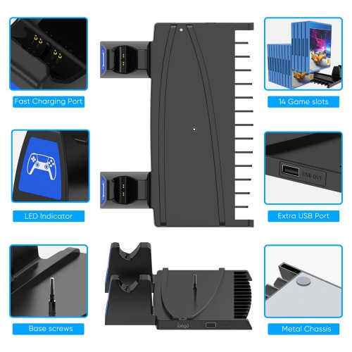 2-in-1 Cooling Stand Compatible with PS5, YUANHOT Accessories Kit Vertical Stand with Controller Charging Station Within 2.5