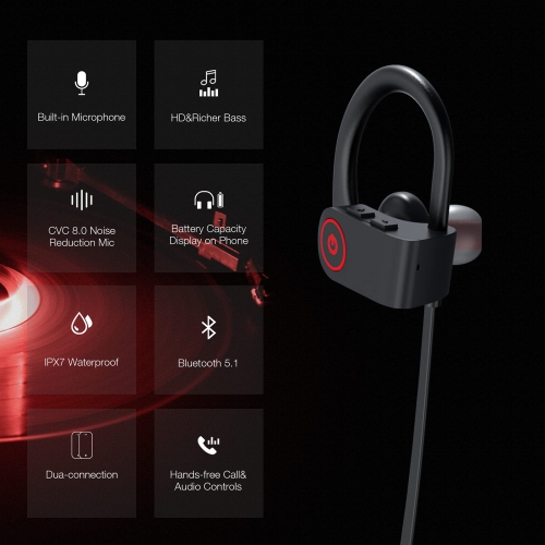 Bluetooth Headphones, Otium Wireless Headphones Bluetooth 5.1 Earphones with 10Hrs Playtime IPX7 Waterproof Earbuds HD Stere