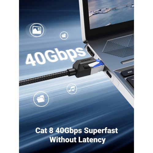 Câble Ethernet Cat 8 DE 10 PI; Câble réseau haute vitesse tressé 40 Gb/s; Câble réseau RJ45 de 2000 MHz; câbles réseau local robuste C blindé